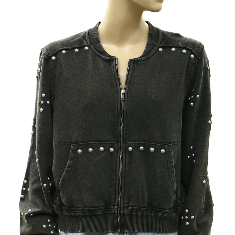 Free people We The Free On My Mind Studded Zip Up Trendy Jacket Cotton M 288884
